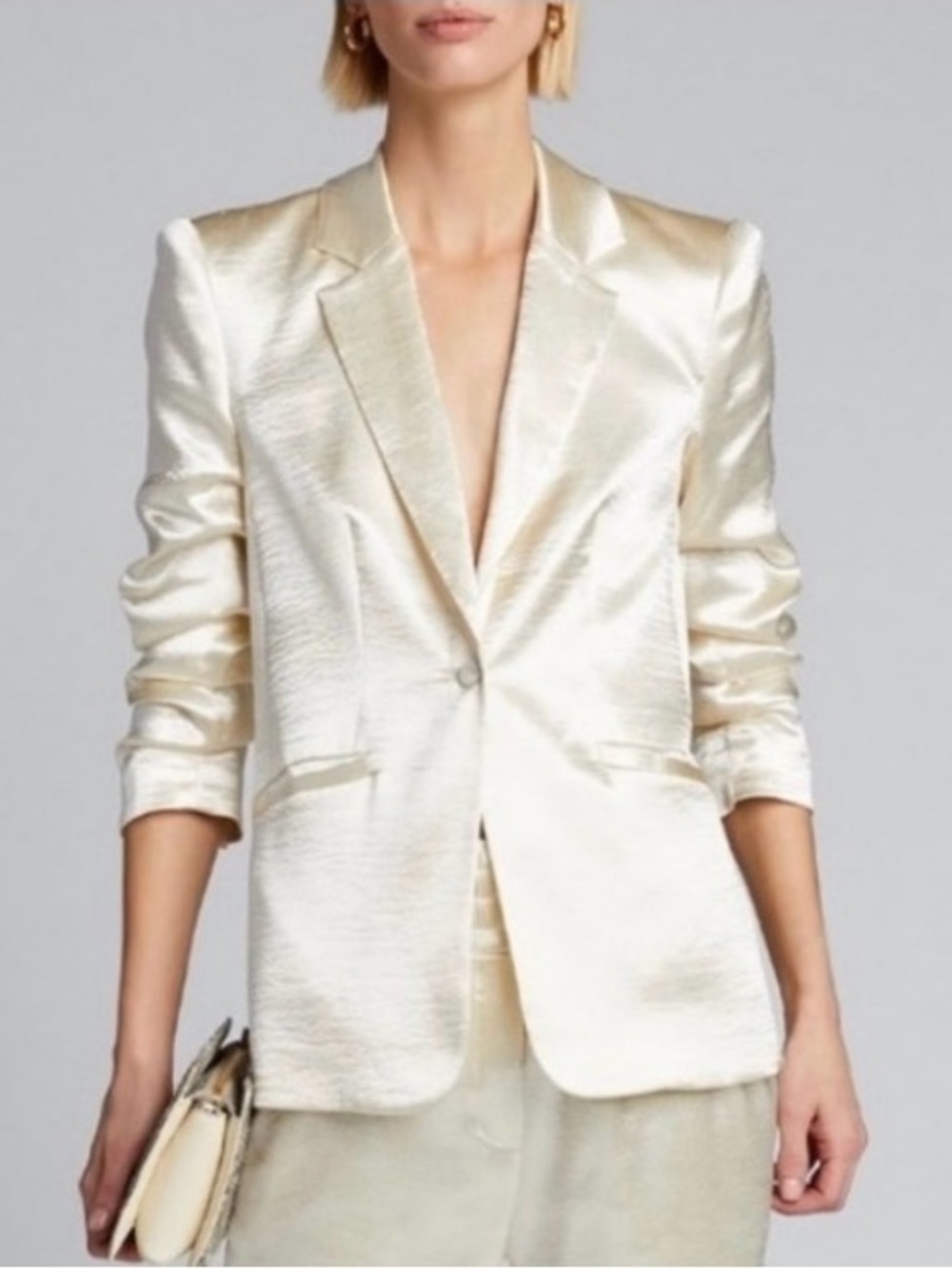 Cinq a Sept Kylie Satin Metallic Sheen Blazer Gardenia Size 2
